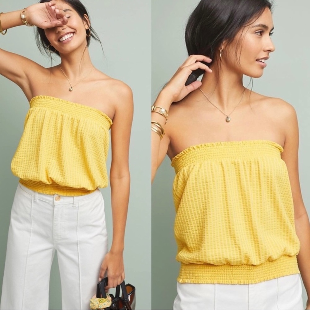 Anthropologie Yellow Strapless Top